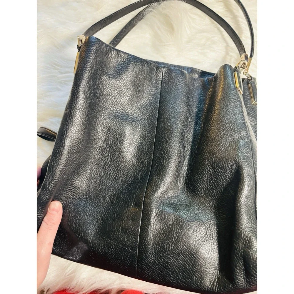 Coach Madison Phoebe Black Pebbled Leather Three Compartment Large Shoulder Bag